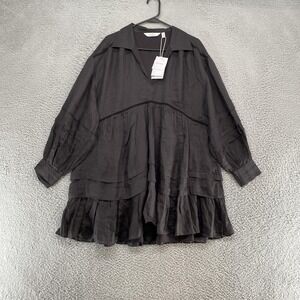 & Other Stories Tunic Dress Womens Medium Black Ramie Tiered Ruffle Hem Boho